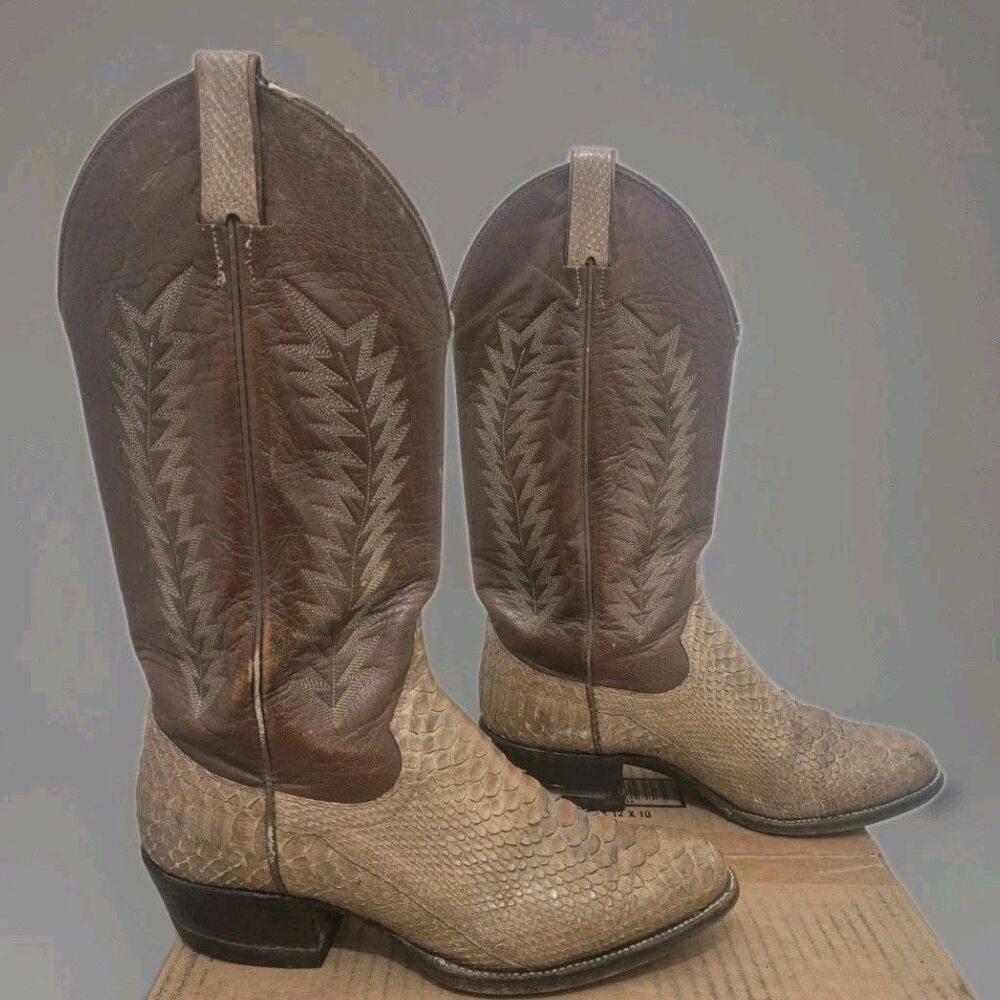 Vintage Sanders Exotic Snakeskin Boots Men's Size 9EE Brown Beige 5309 Rare
